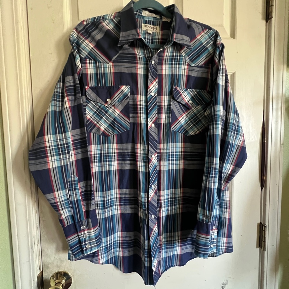 Ely Cattleman Navy and Red Plaid Button Down Shirt